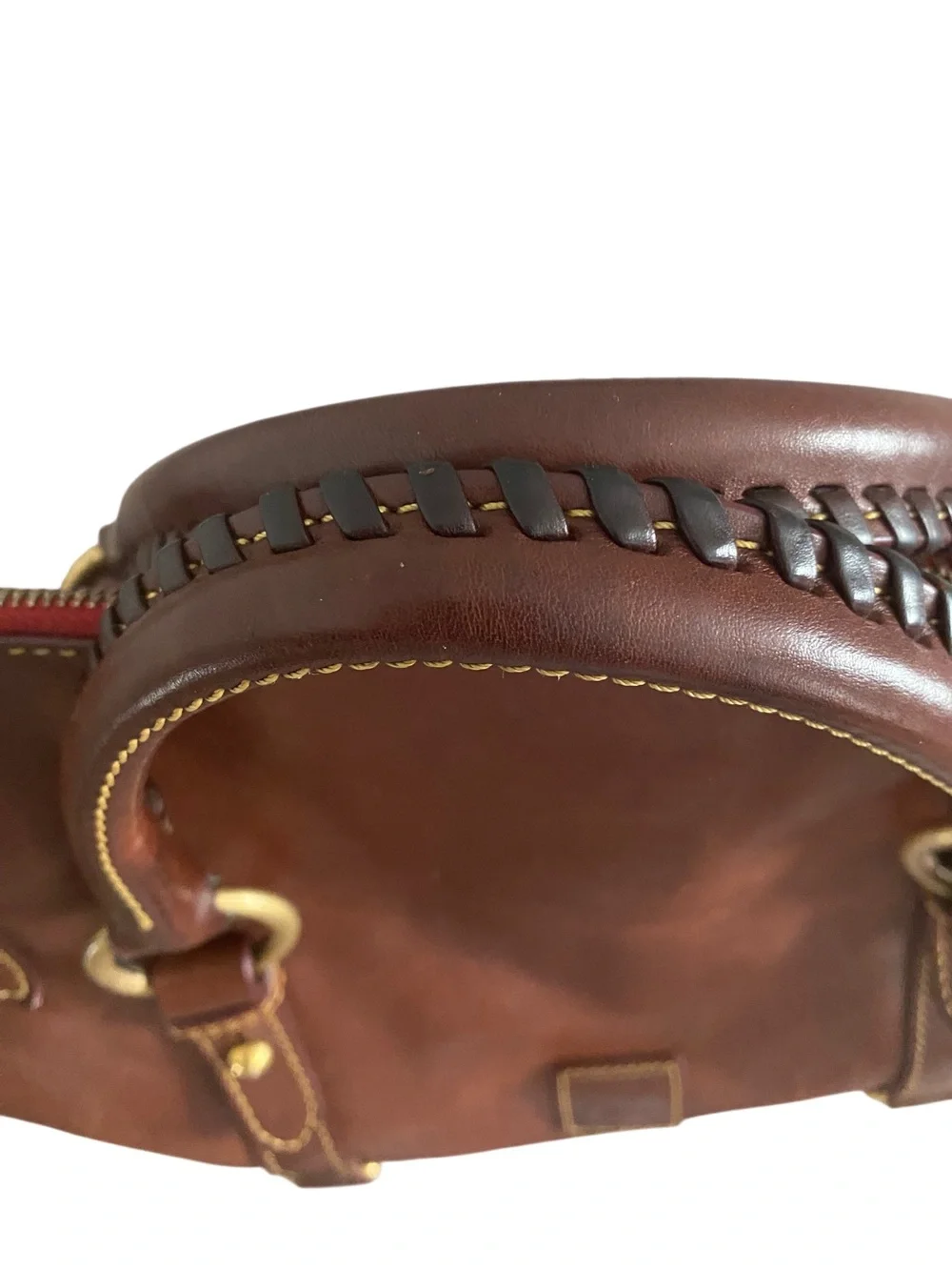 Dooney & Bourke Brown Leather Satchel with Gold Hardware and Tassel